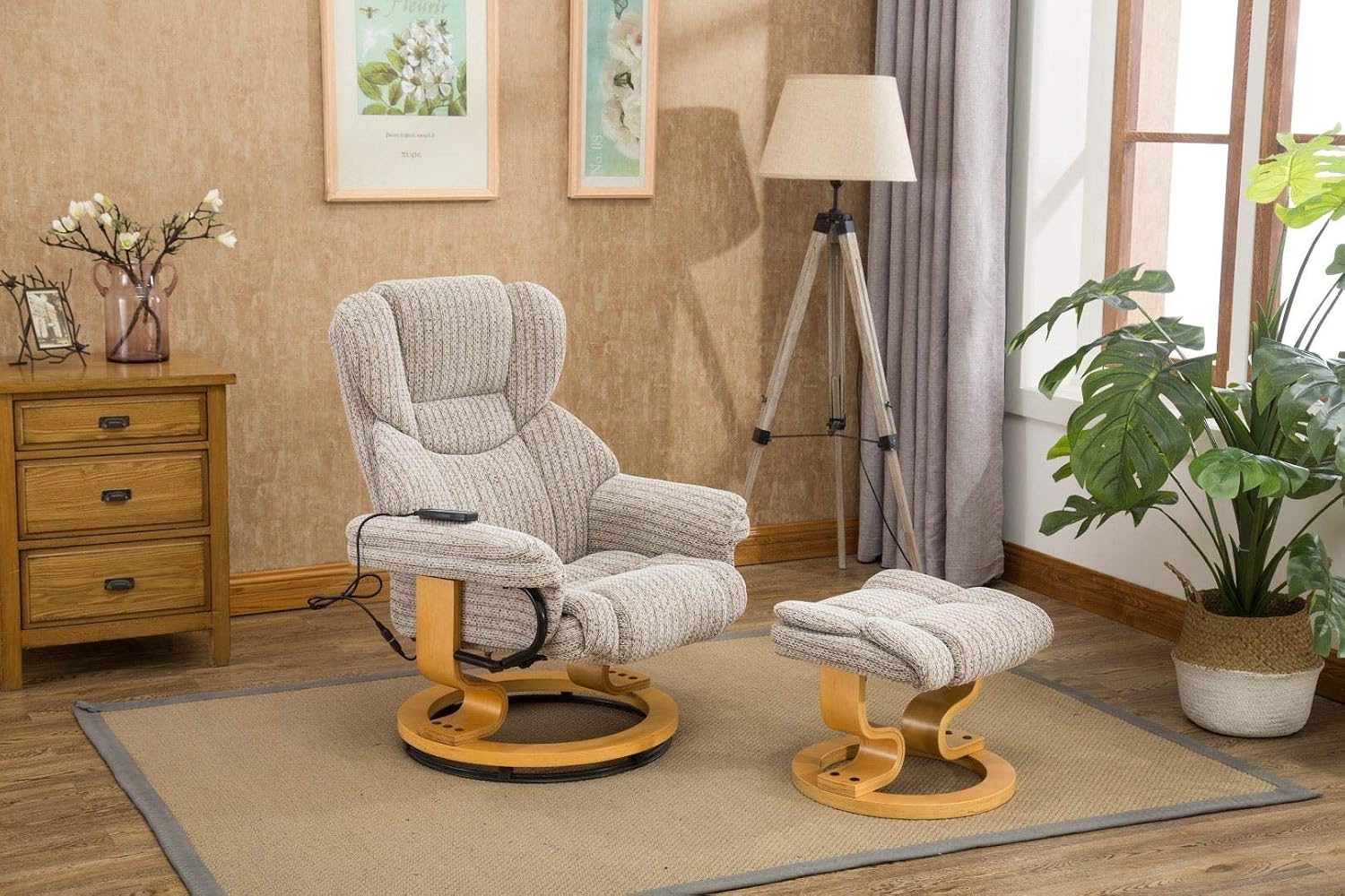 Wheat Fabric Morris Living The Milano Swivel Recliner Chair with Heat