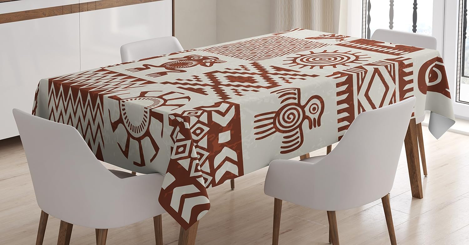 Ambesonne Southwestern Tablecloth, Frames with Patterns and