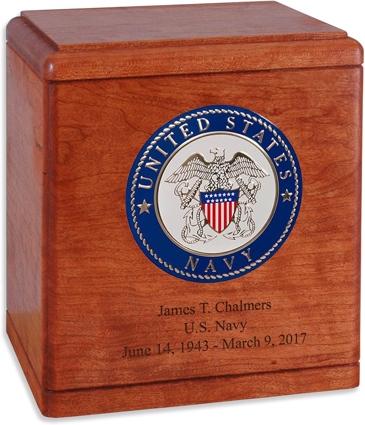 Cherry Wood Military Cremation Urn for The Navy Veteran