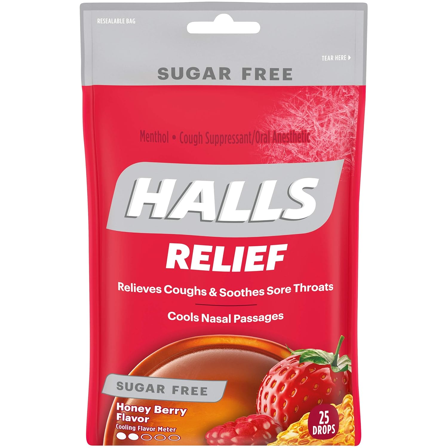 HALLS Relief Sugar Free Honey Berry Flavor Cough Drops, 12 Bags (300 Total Drops) : Hard Candy : Grocery & Gourmet Food