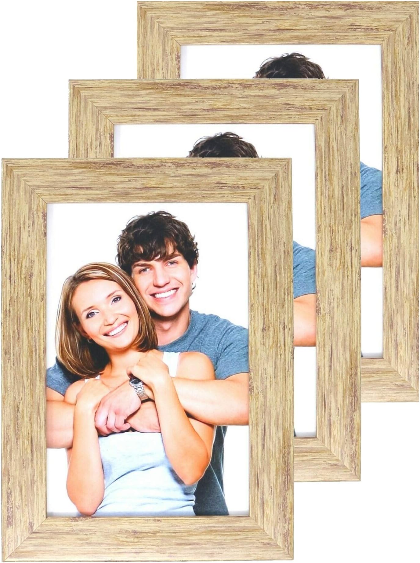 Clay Roberts Photo Frames, 6 x 4, Pack of 3, Standard Photograph Size, Ash, Freestanding and Wall Mountable, 6x4 Picture Frames
