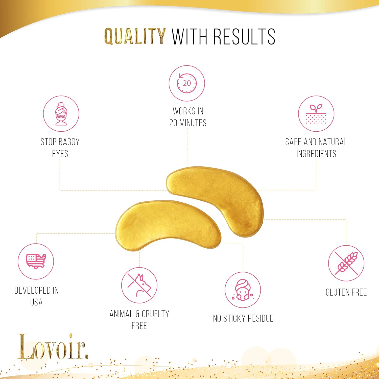 Under Eye Mask - By Lovoir, (15 Pairs) Collagen Treatment Gel Pads For Undereye Dark Circles, Puffiness And Wrinkles, 24k Gold Patches For Puffy Bags Under Eyes Suitable For Women And Men : Beauty