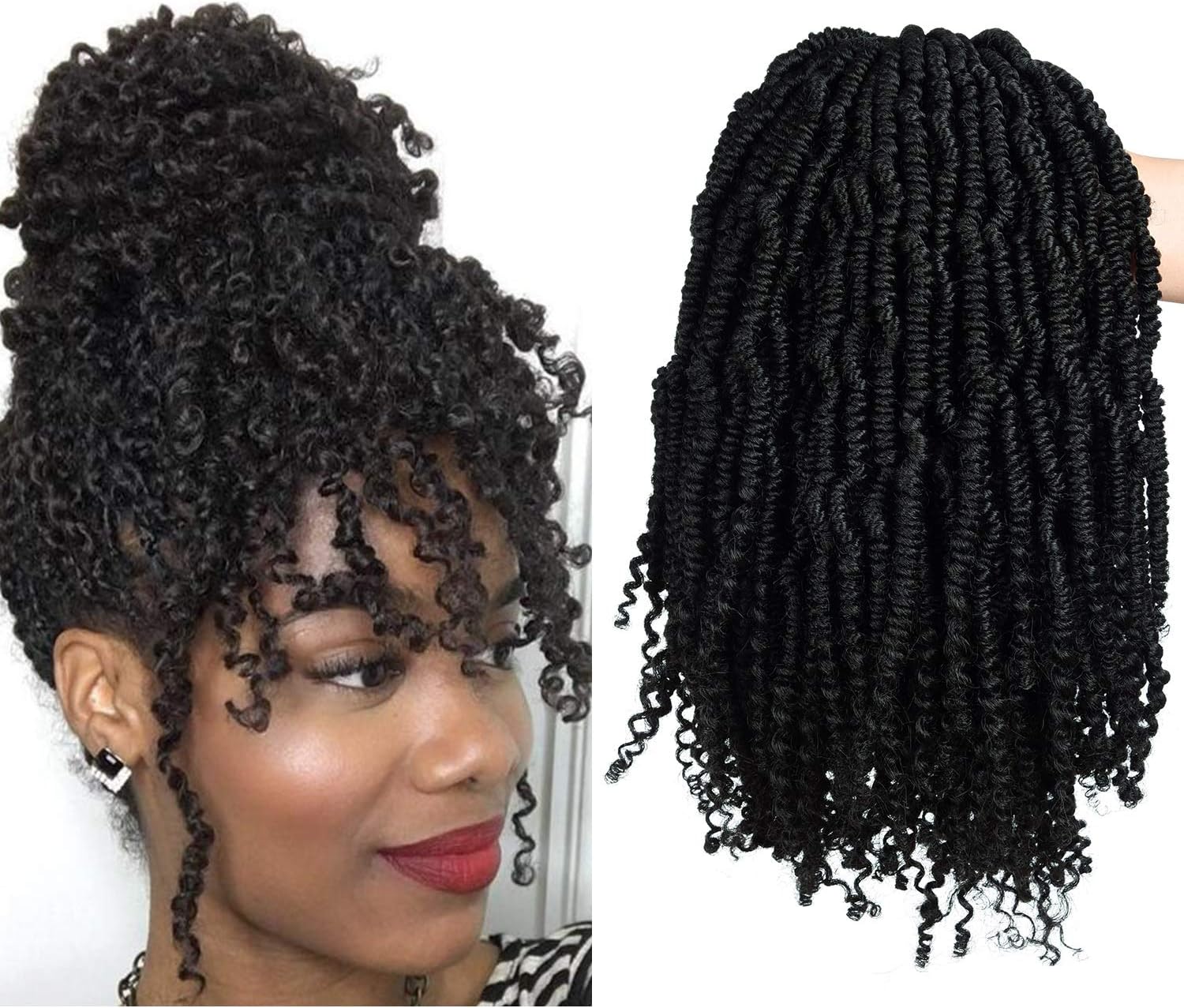 2 Packs Passion Spring Twists Synthetic Crochet Hair Extensions 12 inch 24 strands/pack Ombre Crochet Twist Braids Fiber Fluffy Curly Twist Braiding Hair Bulk (1B#) …