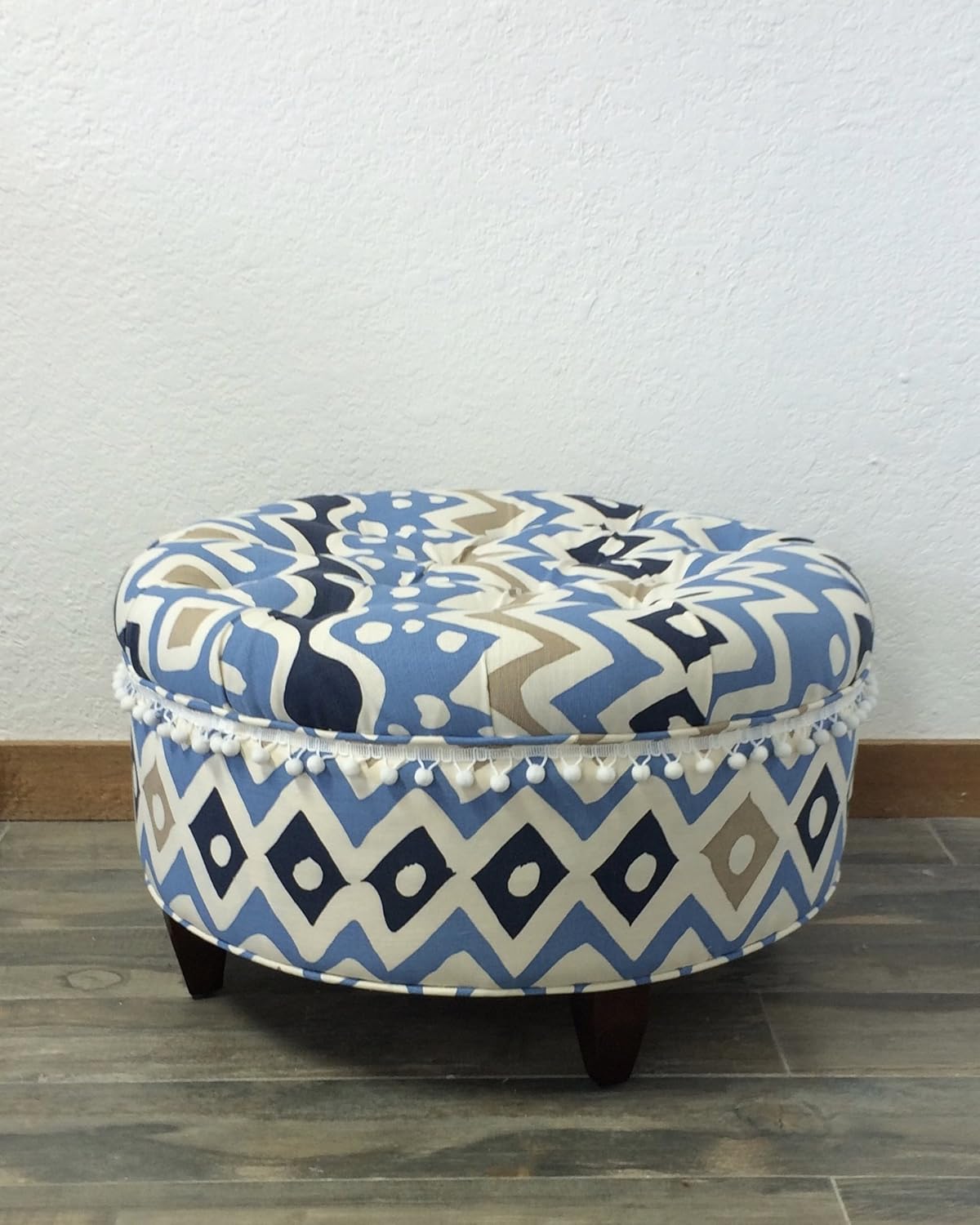 Upholstered Ottoman, Blue Ottoman, Upholstered Stool