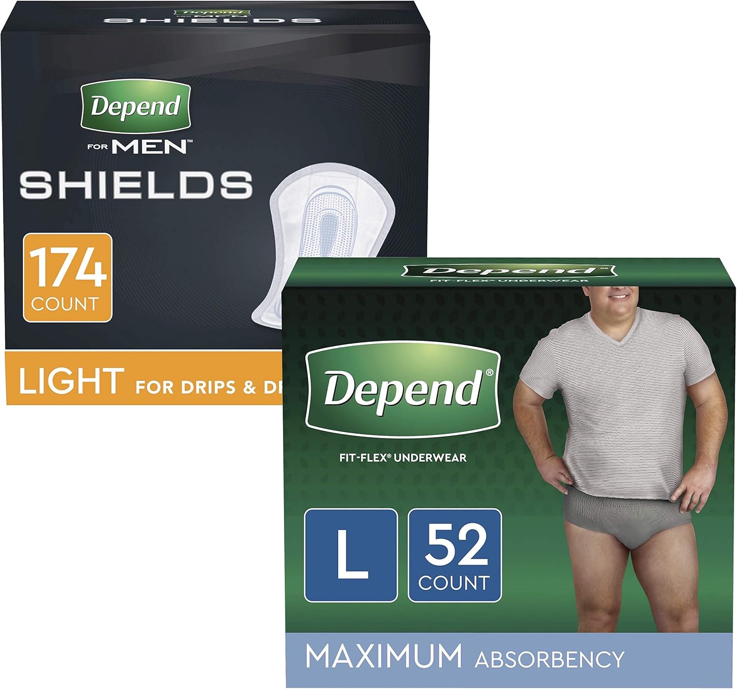 Depend Incontinence/Bladder Control Shields, Pads for Men, Light Absorbency, 174 Count (3 Packs of 58) (Packaging May Vary): Health & Personal Care