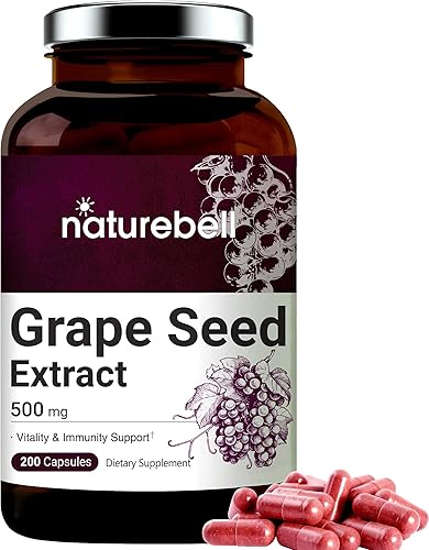 NatureBell Grape Seed Extract 500mg, 200 Capsules, Natural Antioxidant for Heart, Skin, Nails and Vascular System, No GMOs and Made in USA