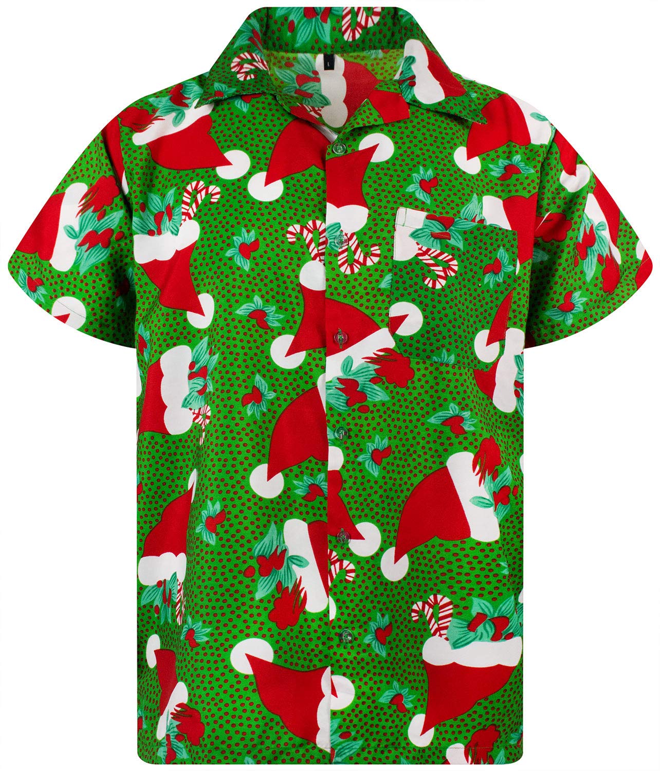 V.H.O. Funky Hawaiian Shirt Men Short-Sleeve Front-Pocket Christmas Designs