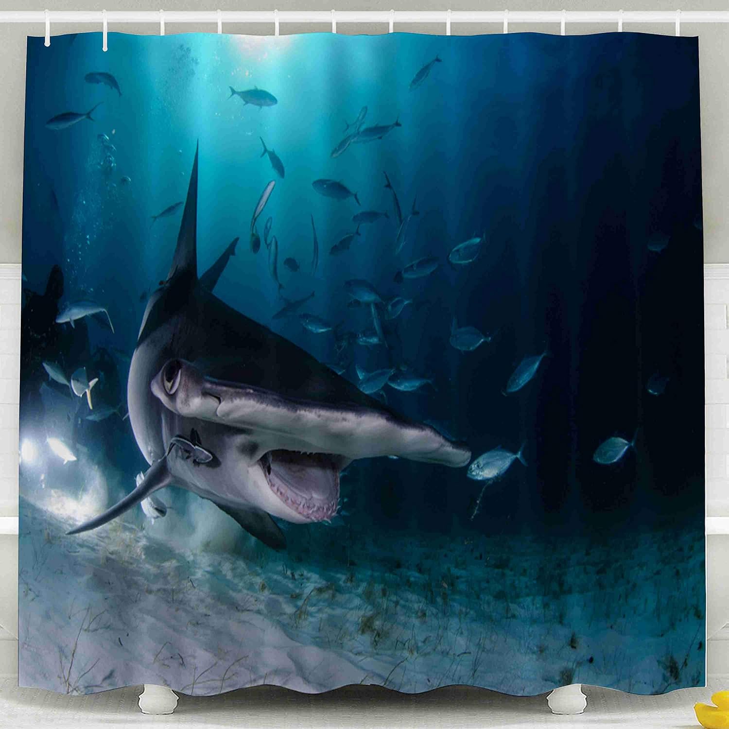 Tooperue Shower Curtain for Bathroom with Hooks Shark Swimming Among with Open Mouth in Divers Bahamas 78×72 Inch,Eco-Friendly,No Oder,Waterproof,Red Orange