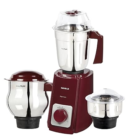 Havells Supermix Haandi 500-Watt Mixer Grinder (Cherry) with 3 Jars