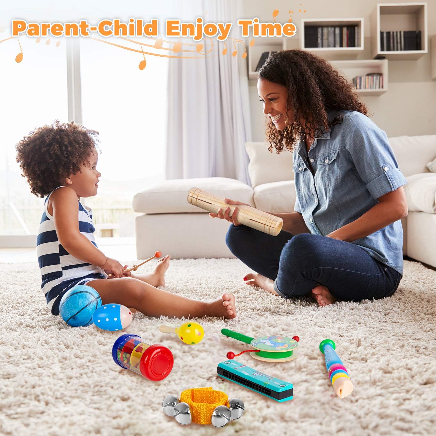 Obuby Toddler Musical Instruments Sets Wooden Percussion Instruments Toy for Kids Preschool Educational Wood Toys with Storage Bag for Kid Baby Babies Children Boys and Girls: Toys & Games
