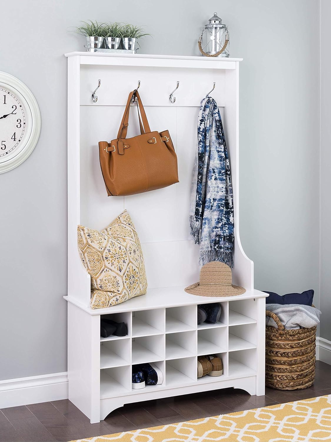 white shoe storage bench on Universal Ltd Hall Trees With Bench And Coat Racks Hall Tree With Shoe Storage In White Entryway Storage Organizer 38l X 15 5w X 68h Inch Easy Assembly White Hall Trees Kolenik Home