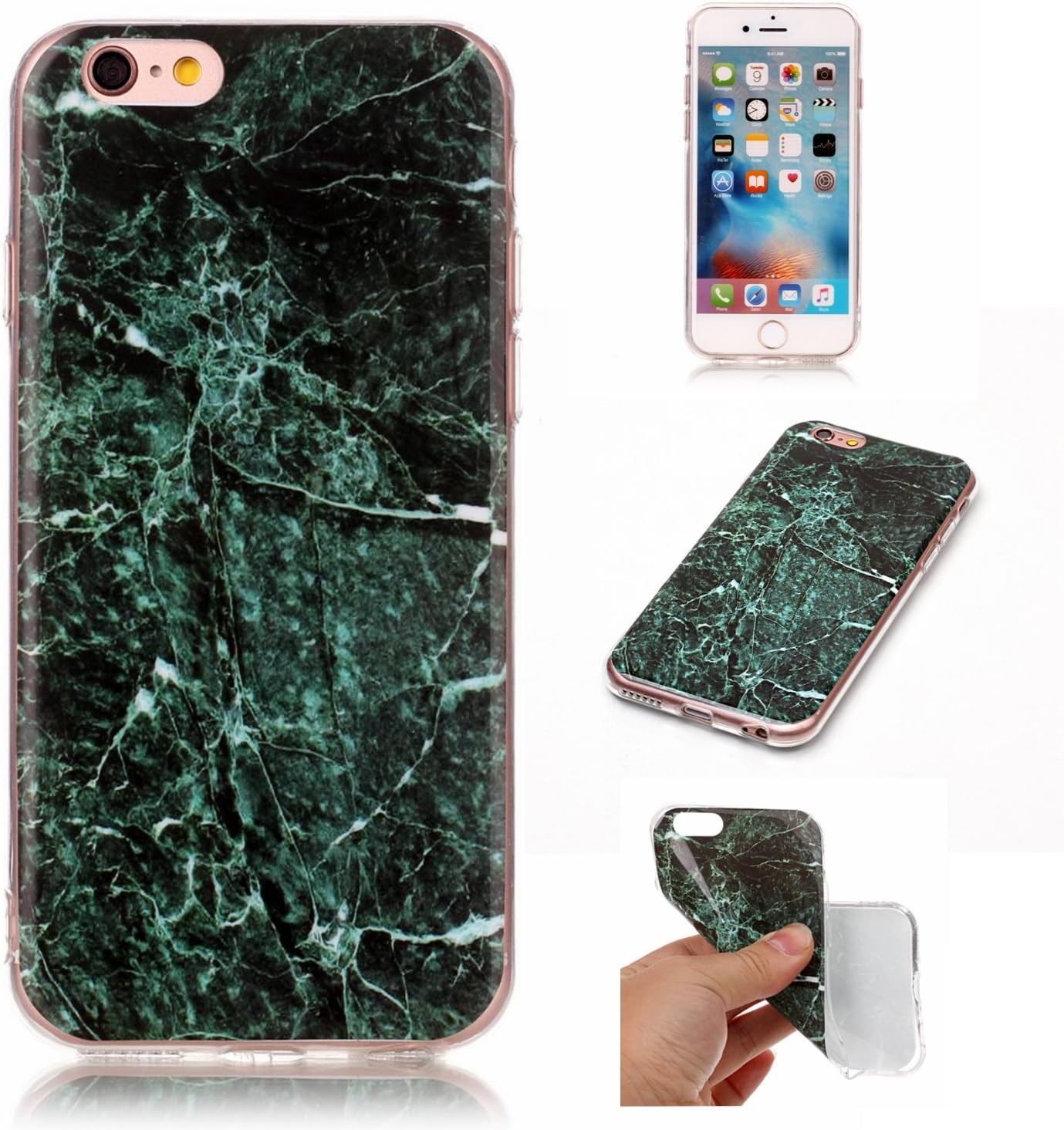 iPhone 6 Plus 6s Plus Case, FOLICE IMD Slim-Fit Ultra-Thin Marble Design Case, Anti-Scratch Shock Proof Dust Proof Anti-Finger Print TPU Case for Apple iPhone 6 Plus 6s Plus 5.5 inch (Dark Green)