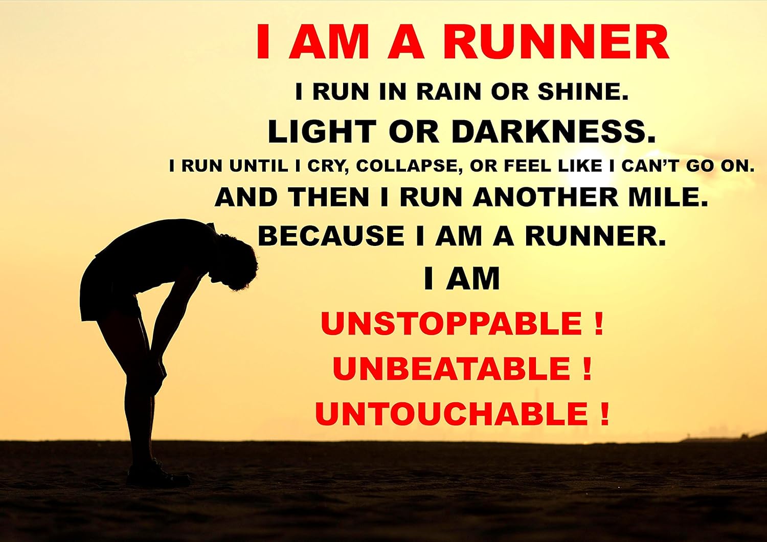 Inspirational Motivational Quote Sign Poster Print Picture(I AM A RUNNER) SPORTS, RUNNING