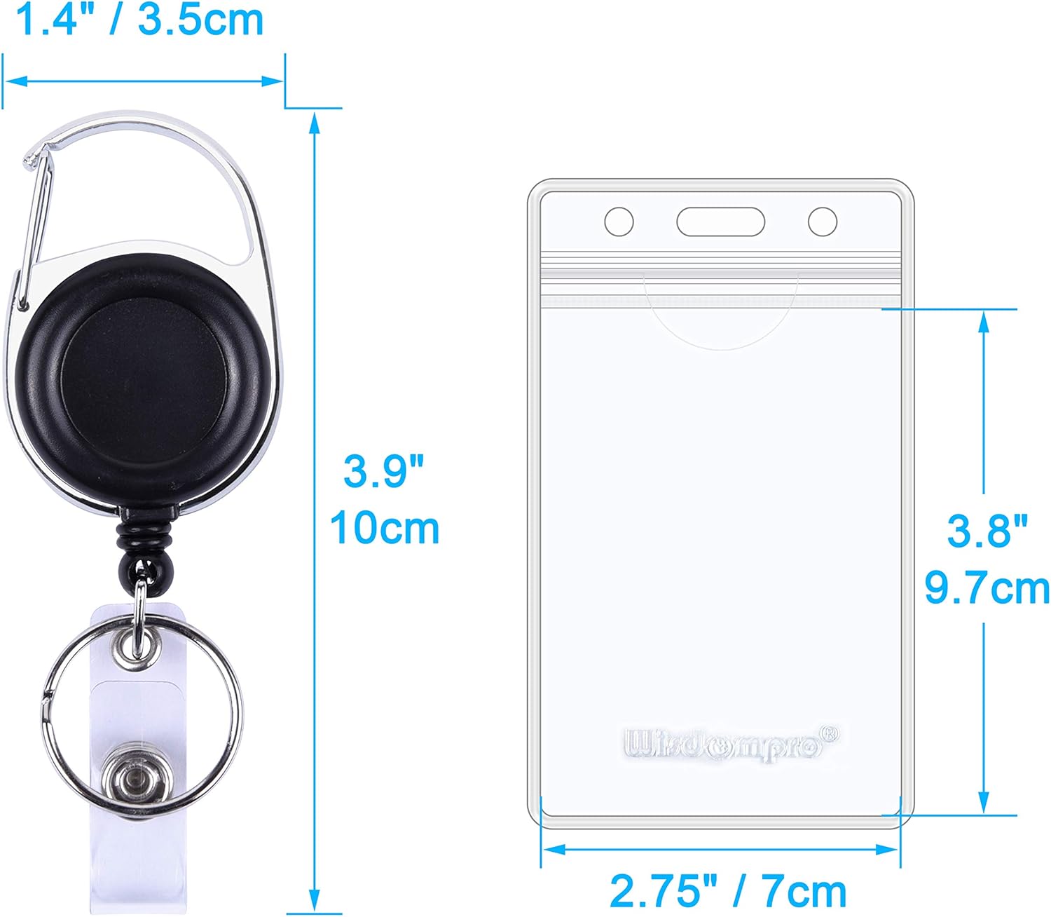 Wisdompro 2 Pack Retractable Badge Holders, Double Sided Clear ID Card Holder with Carabiner Reel - Image 3