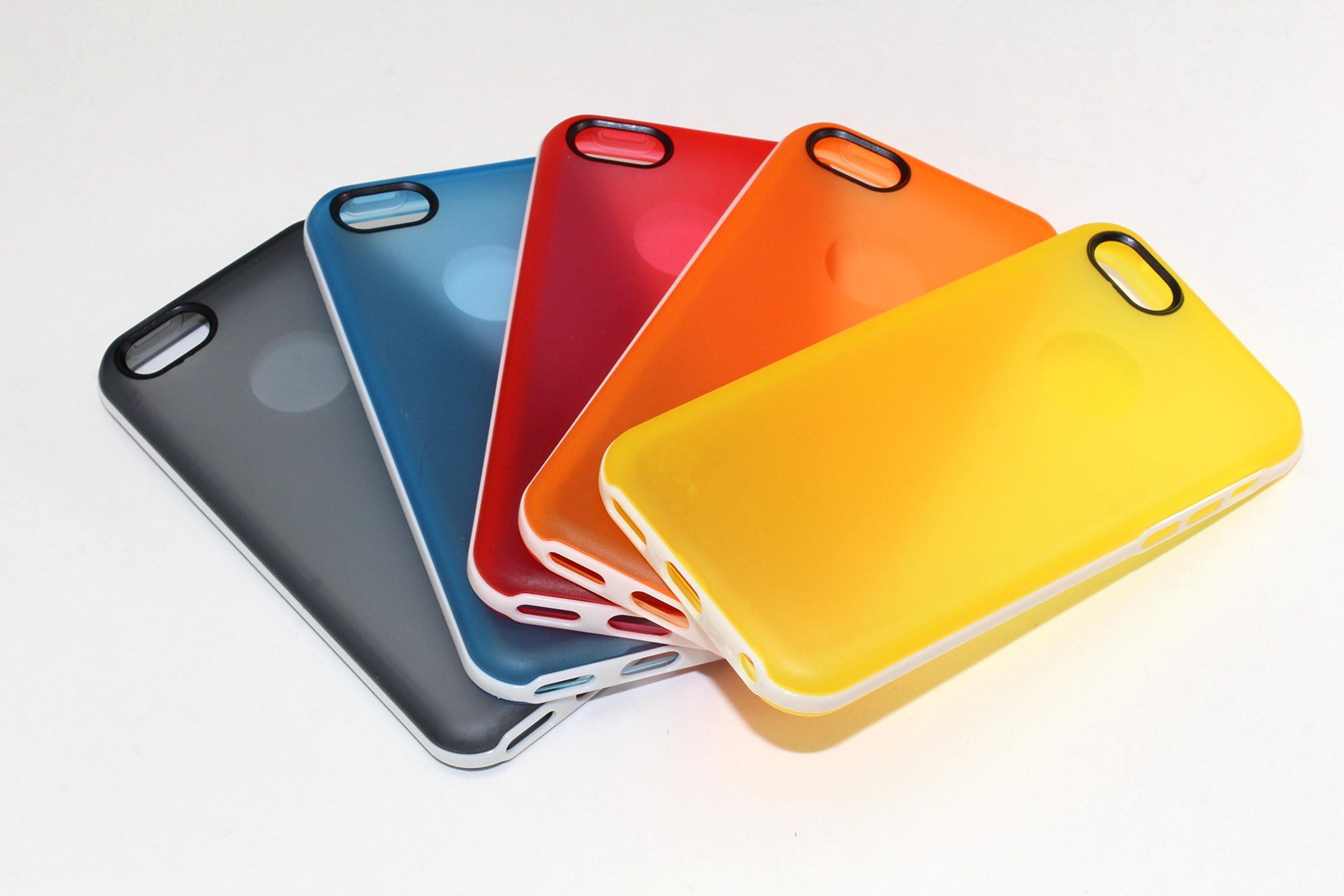 iPhone 5C Case, Wholesale 5pcs/lot 5 Colors White Platic Trim Soft Clear Gel Back Cover Bumper Case Skin for iPhone 5C (Orange, Yellow, Grey, Blue, Red)