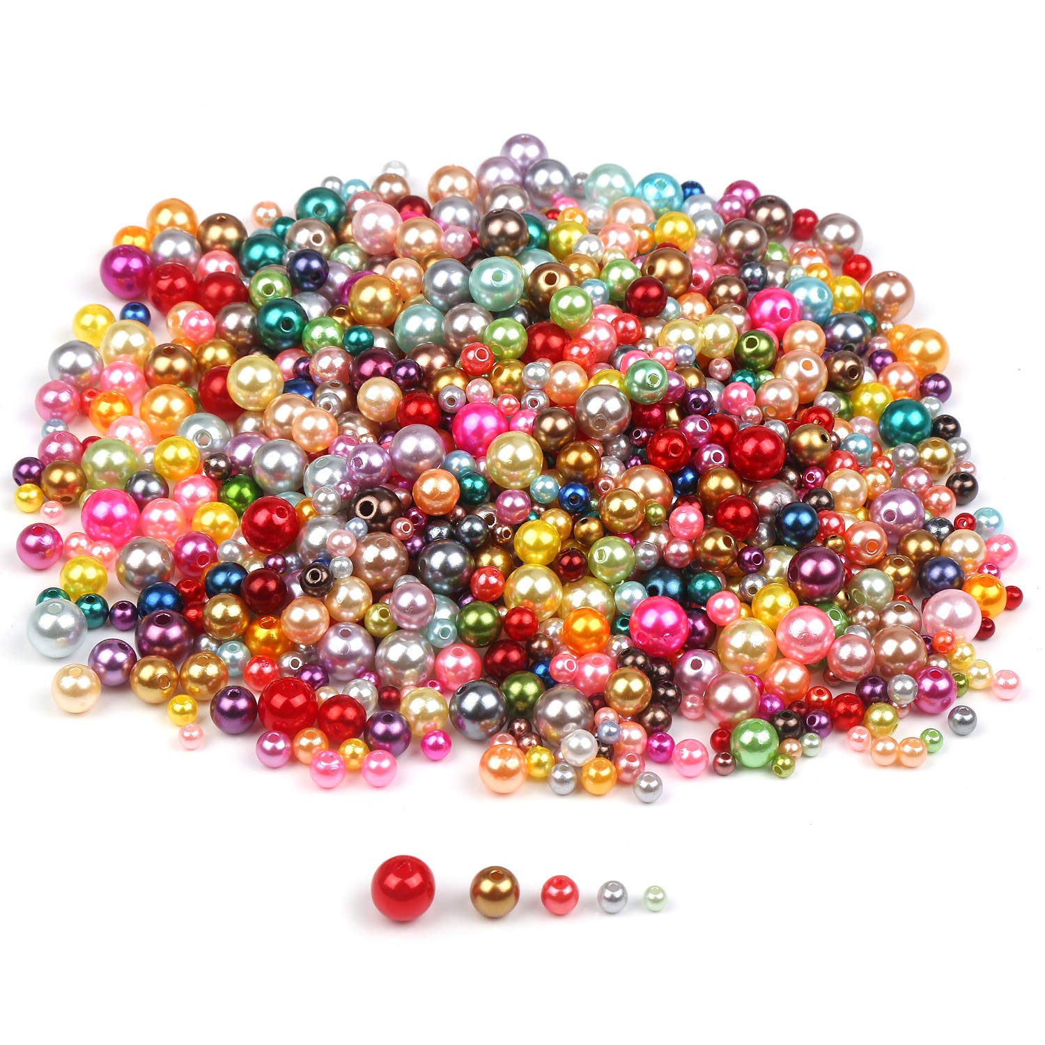 DIYASY 1000 Pcs Plastic Pearl Beads,Bulk Round Craft Beads Mixed Color and Size with Holes for Bracelets and Jewelry Making,4,5,6,8,10MM.