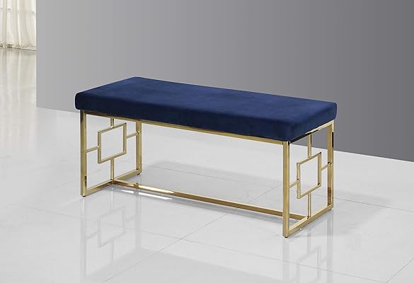 Best Master Furniture Emery Velour Bench with Gold Plated Frame, Blue
