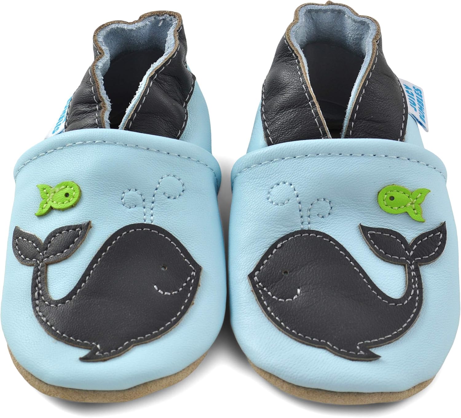 Juicy Bumbles - Weicher Leder Lauflernschuhe Krabbelschuhe Babyhausschuhe mit Wildledersohlen. Junge Mädchen Kleinkind- Gr. 12-18 Monate (Größe 22/23)- Wal