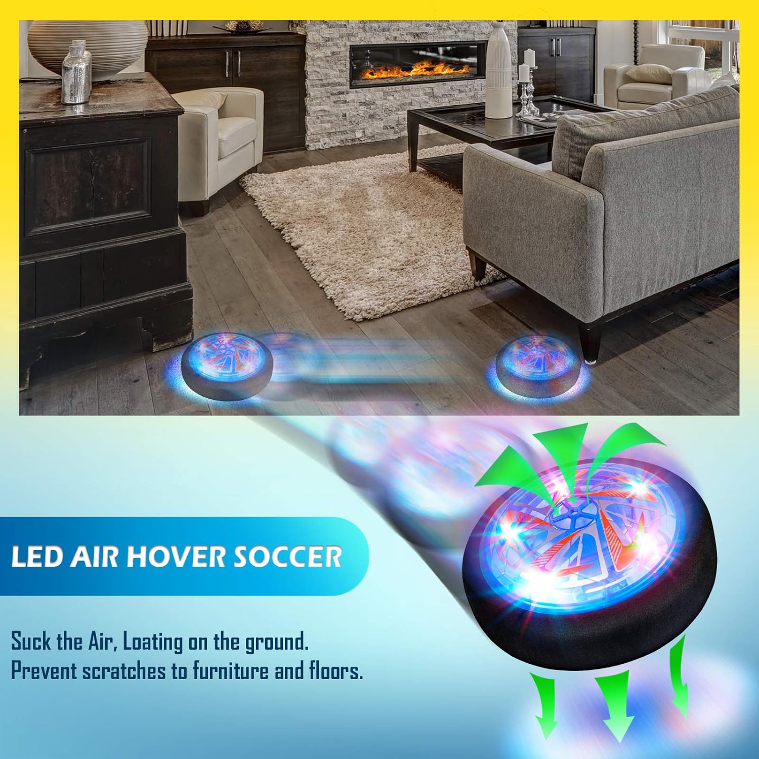 BROADREAM Kids Toy Hover Hockey Sets, Christmas Stocking Stuffers for Birthday Indoor Hockey Set 2 Goals, Rechargeable Led Light Ball for Boys Girls 3 4 5 6 7 8 9 Years Old: Toys & Games