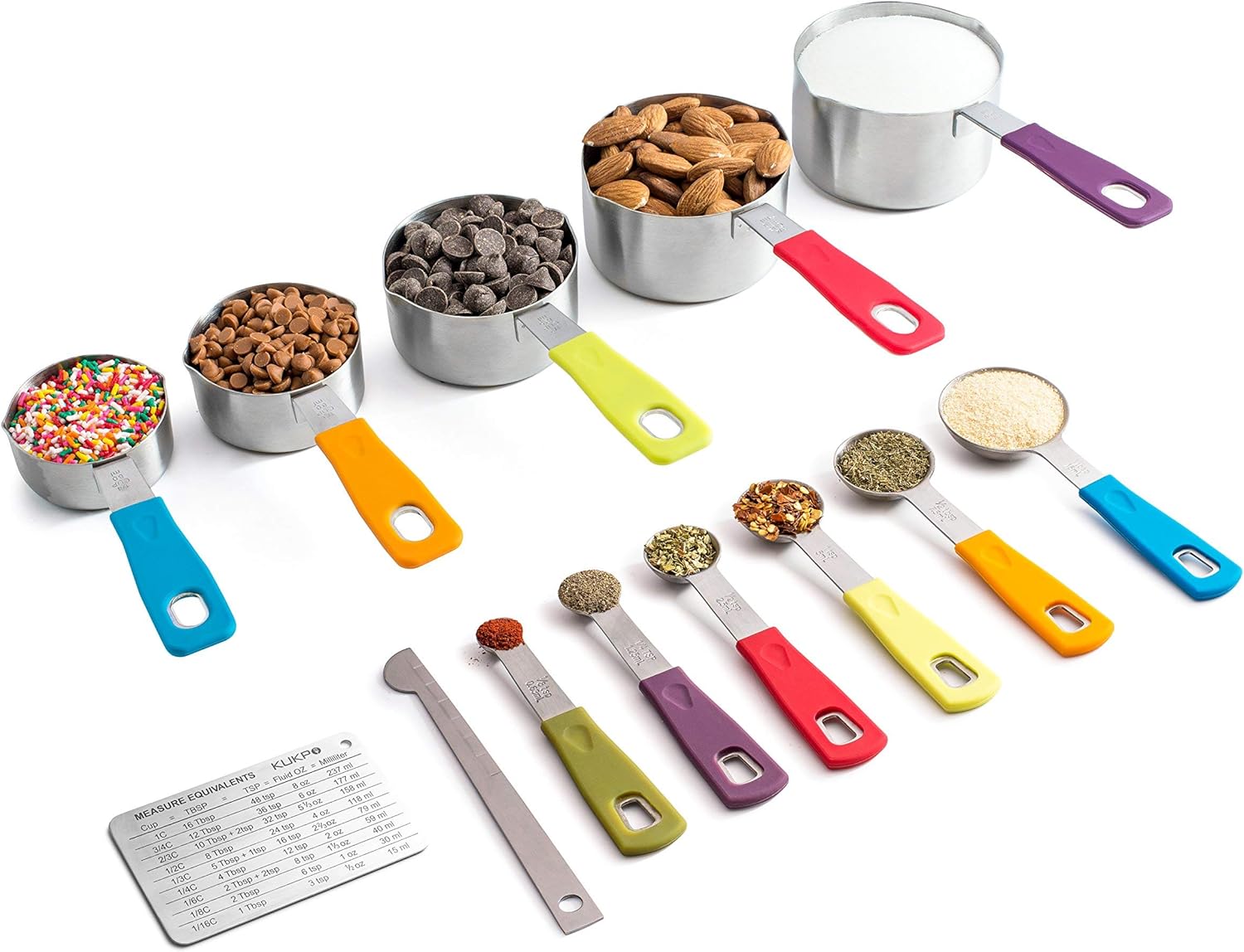 KUKPO Measuring Cups and Spoons Set- Superior Quality 13- Piece Measuring Set For Baking w/ Non-Slip Colorful Silicone Handles & Easy To Pour Spouts- Perfect For Liquid & Dry Ingredients- Great Gift