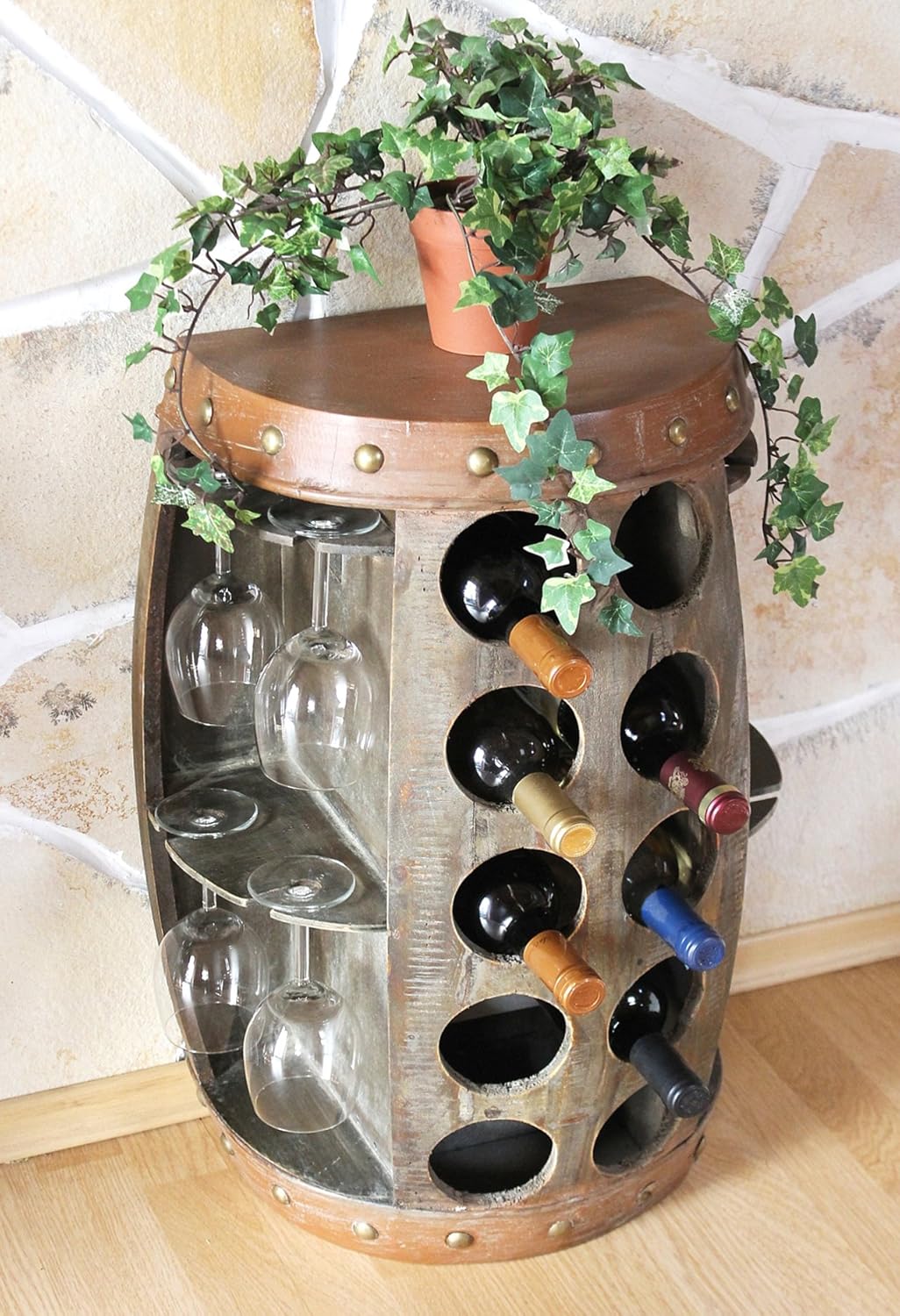 DanDiBo Weinregal Weinfass 1547 Beistelltisch Schrank Fass aus Holz