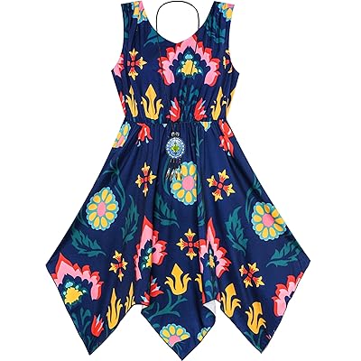 목걸이를 가진 Sunny 유행 여자 드레스 꽃 인쇄 Hanky Hem