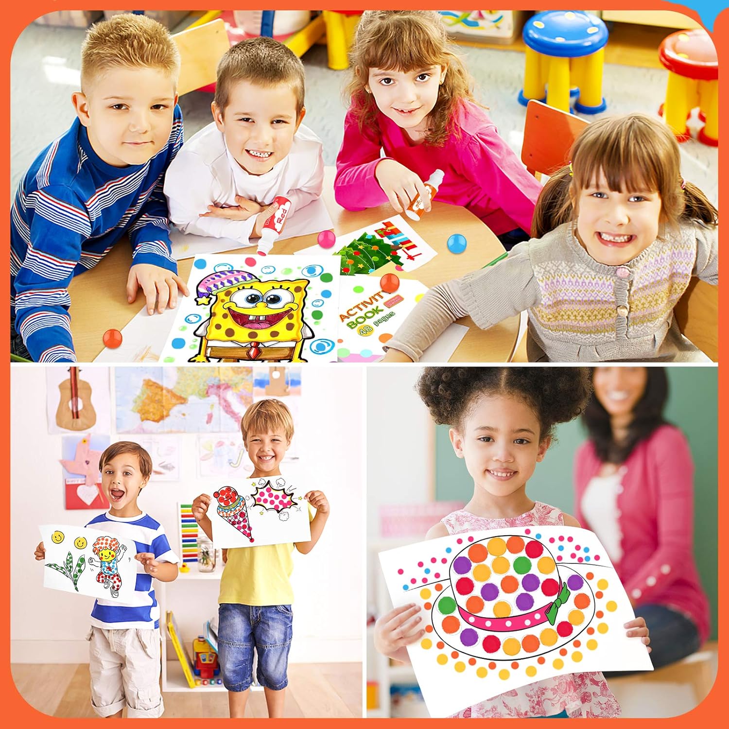 Washable Dot Markers for Toddlers Kids Preschool, 10 Colors 2 oz Kids Markers Set with 48 Pages Tearable Activity Book for Toddler Arts and Crafts Kits Supplies, Non-Toxic Water-Based Paint Dauber: Office Products