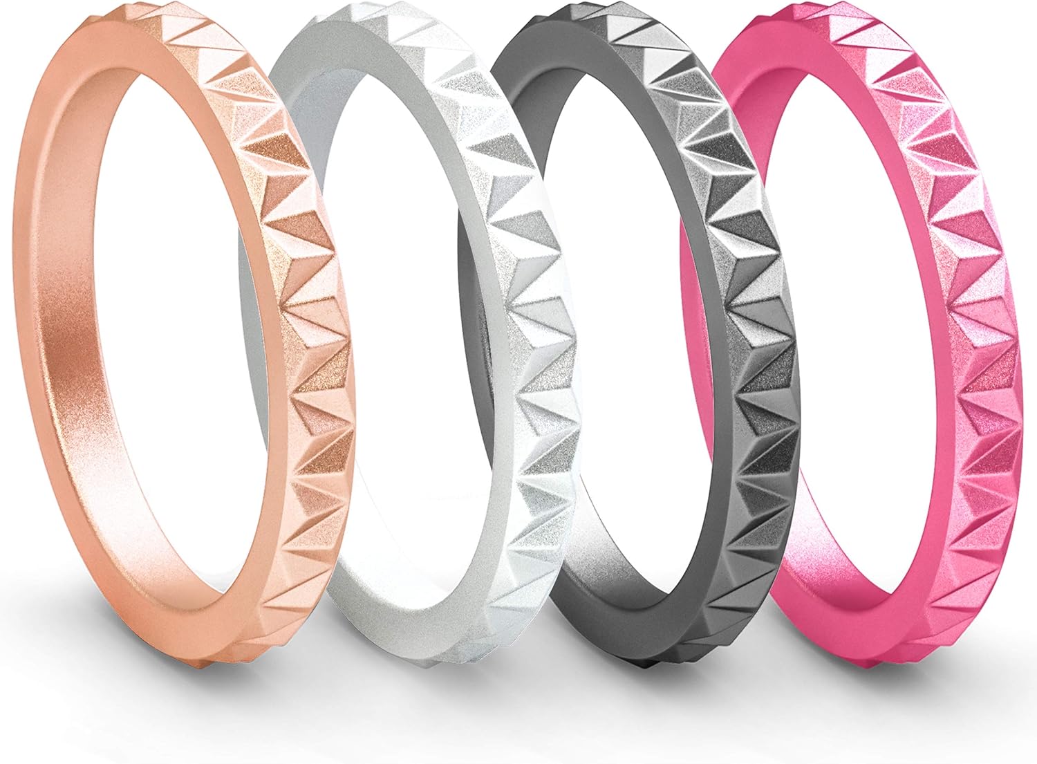 ThunderFit Womens Triangle Diamond Stackable Rings - 16 Rings / 12 Rings / 8 Rings / 4 Rings / 1 Ring - Thin Silicone Wedding Rings - 2.5mm Wide - 2mm Thick : Clothing