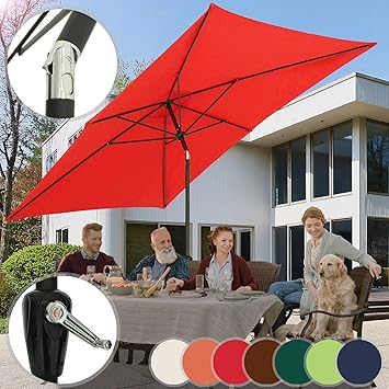 MIADOMODO Sonnenschirm 3 x 2 m I Rechteckig, Farbwahl, Quadratisch, mit Handkurbel, Knickbar, UV-Schutz I Gartenschirm, Markt