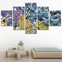 SIGNWIN 5 Panel Canvas Wall Art Decorative Elements Graffiti & Street Art Mixed Media Multicolor Patterns Whimsical for Home Decorations Ready to Hang - 60