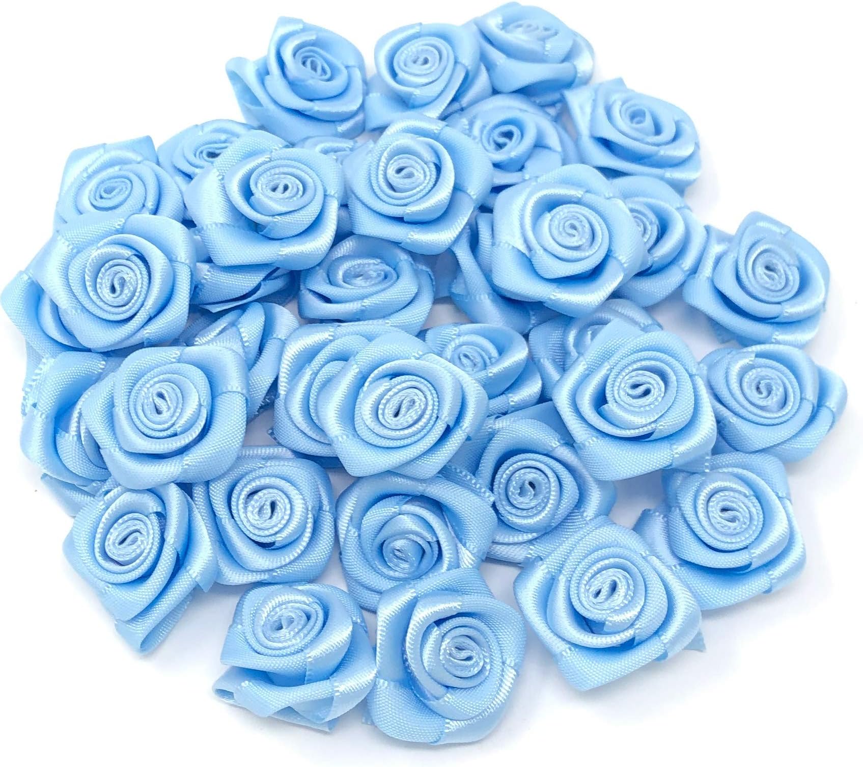 Light Blue 25mm Satin Ribbon Rose Flowers Decorative Craft Flowers (25)