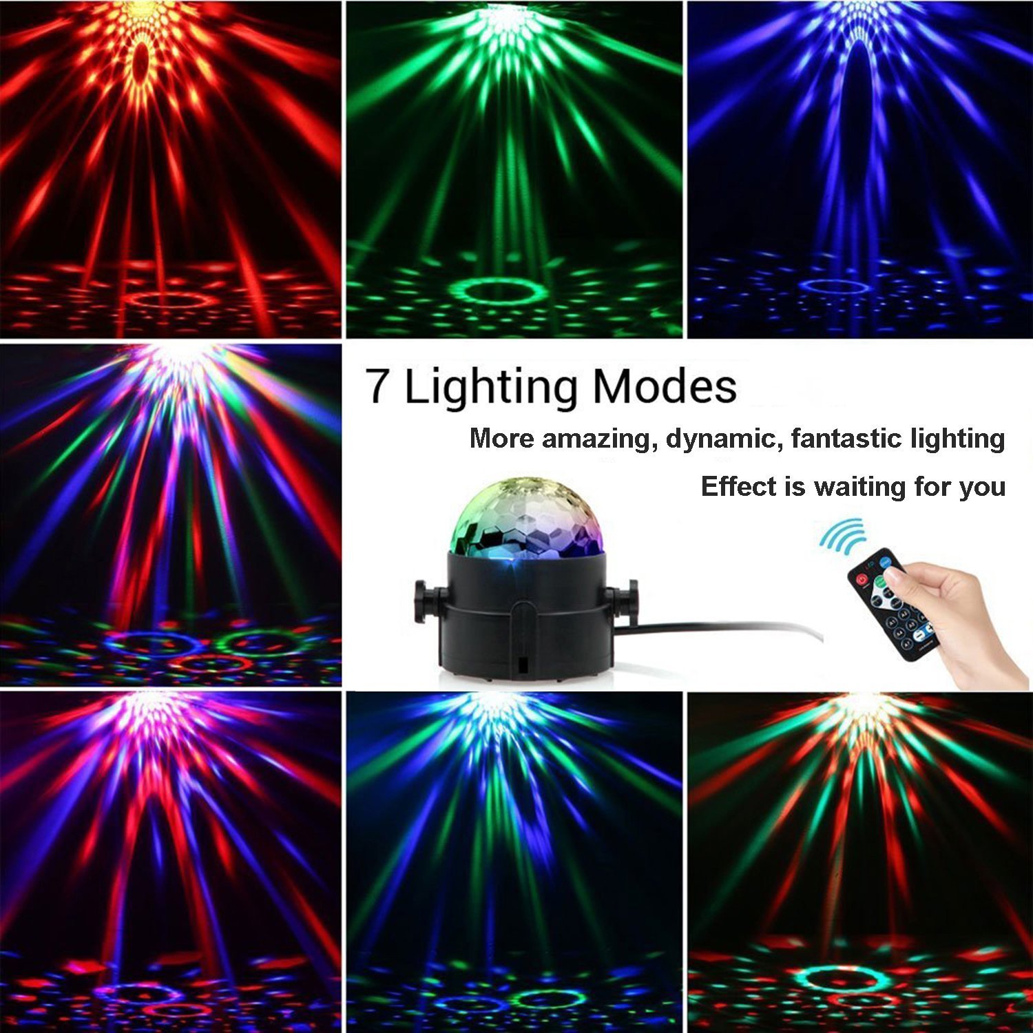 [Upgraded]DJ light Sound Activated Party Lights Disco Ball, Renoliss Strobe Club lights Effect Magic Mini Led Stage Lights For Christmas Home KTV Xmas Wedding Show Pub - RGB 3W 7Color