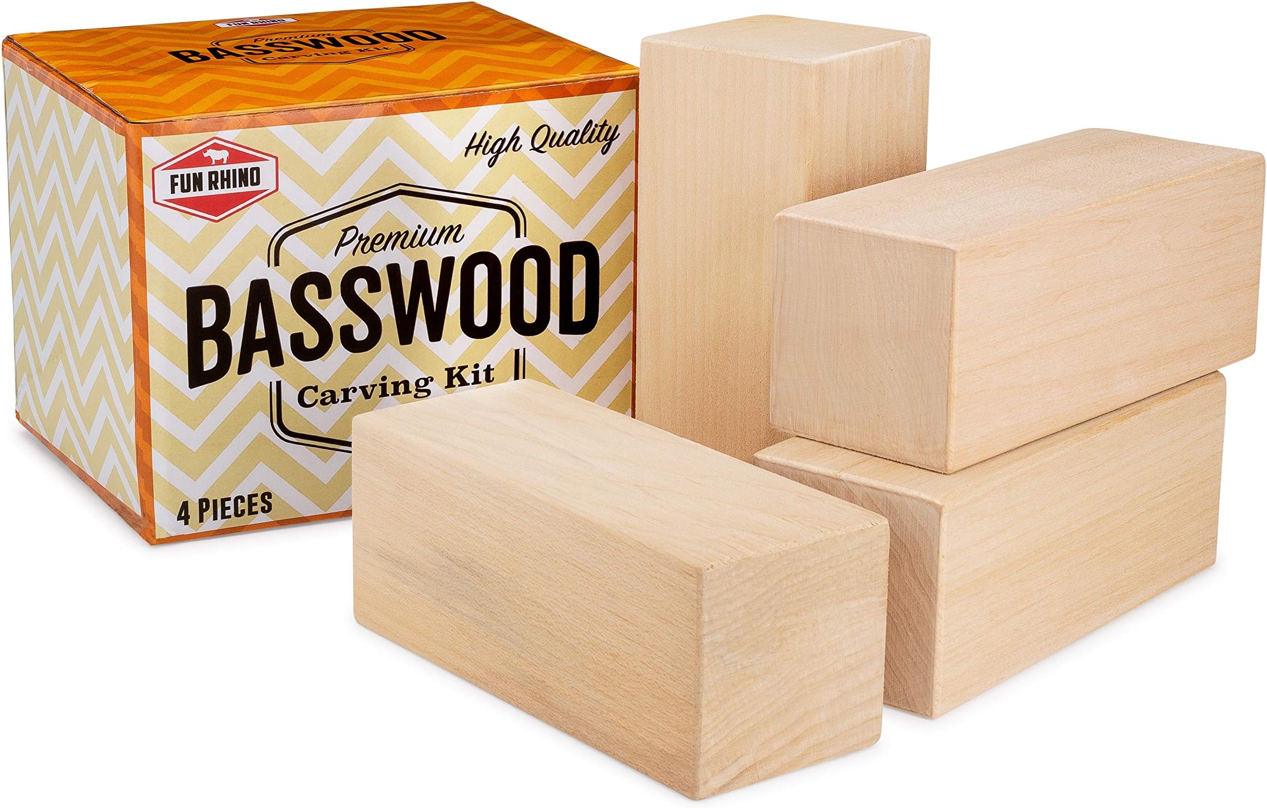 Premium Basswood Carving Kit - 4 Piece Large Unfinished Whittling Soft Wood Blocks for Kids or Adults
