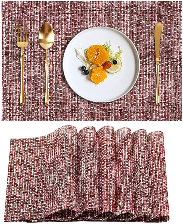 Kreatur Placemats PVC Red Placemats Set of 6 Woven Vinyl Table Mat Easy to Clean Heat Resistant Wipeable Spring Placemats for Dining Table
