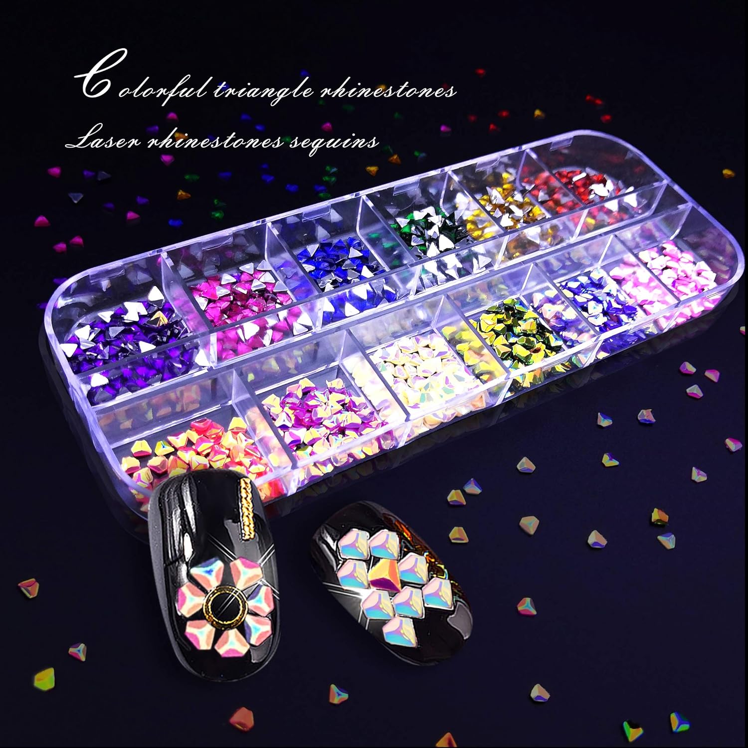 Nail Art Rhinestones, Nail Crystal Nail Gems Nail Art Supplies, Nail Design Kit, contains 6 Boxes of 72 Types, and Nail Accessories with 2 Finger Separator, 1 Tweezers, 1 Nail File, 1 Pen: Beauty
