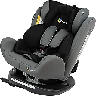 Clamaro 'Ranger 360' 4in1 Isofix Autokindersitz Gruppe 0+, I, II und III (0-36 kg) 360° drehbar, mitwachsender Baby- und Kinderautositz 0 bis 12 Jahre, verstellbare Kopfstütze und Rückenlehne, silber