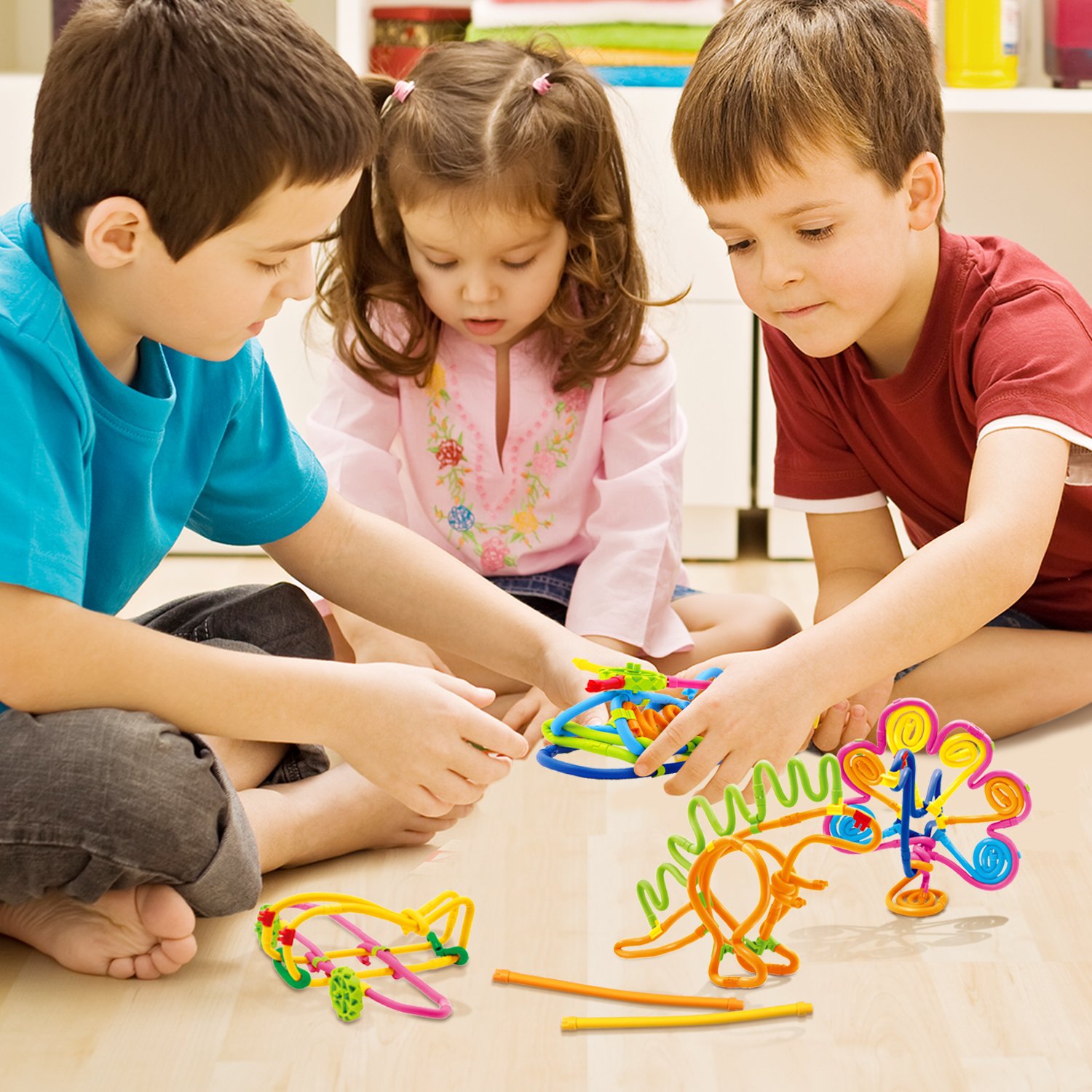 Peradix DIY Soft Building Sticks Toy Stackable Flexible Folding Bending Interlocking Colorful Straw Stem Bar Set for Imagination Education with Storage Bag (109)