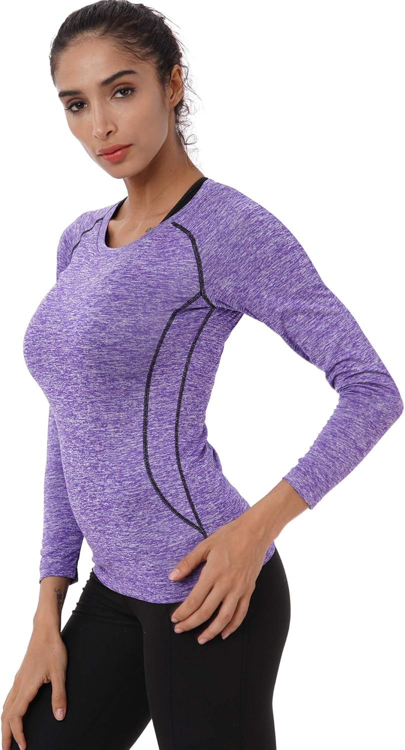 Neleus Women's 3 Pack Compression Shirts Long Sleeve Yoga Athletic Running T Shirt: Clothing