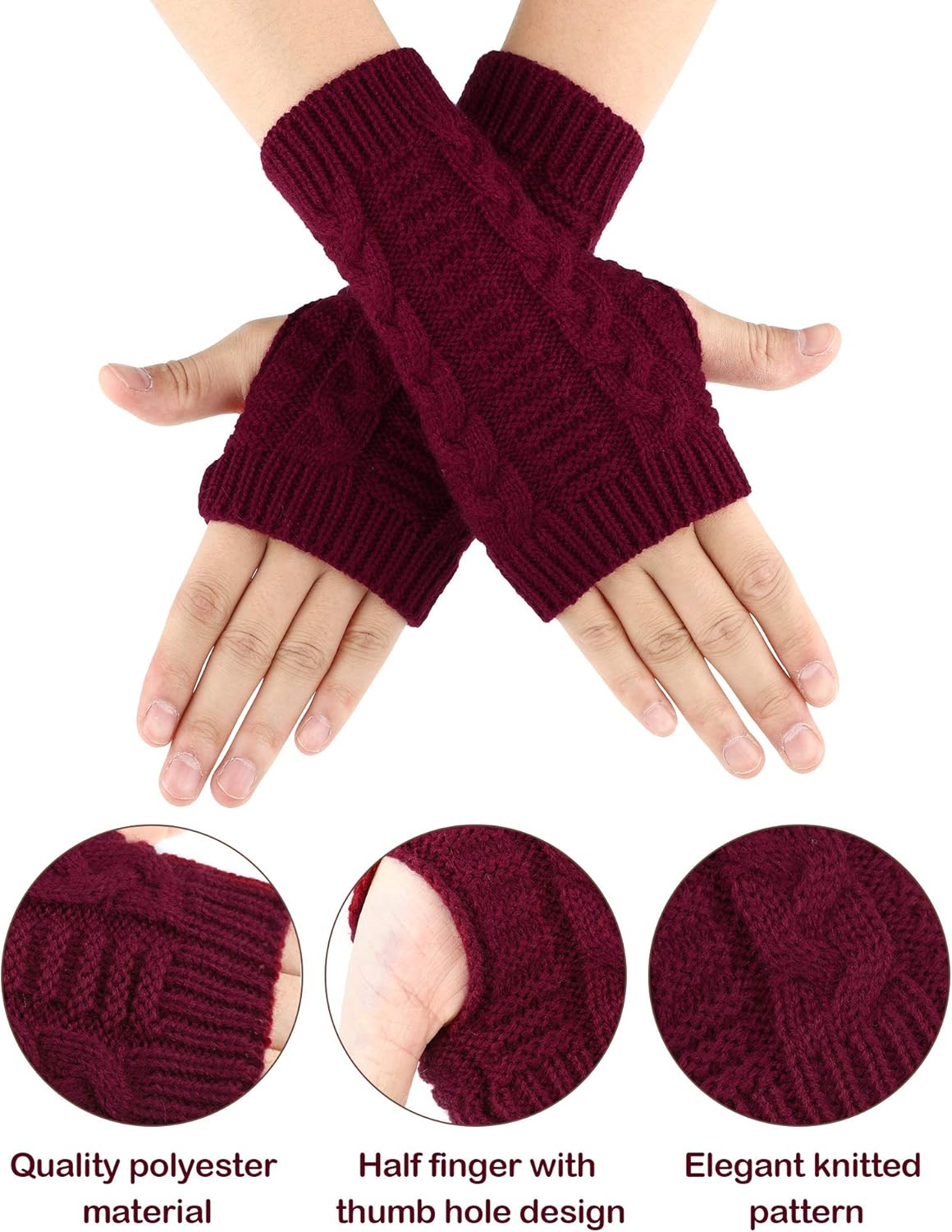 6 Pairs Unisex Fingerless Gloves Warm Knit Thumb Hole Gloves Mittens for Women and Men at  Women’s Clothing store