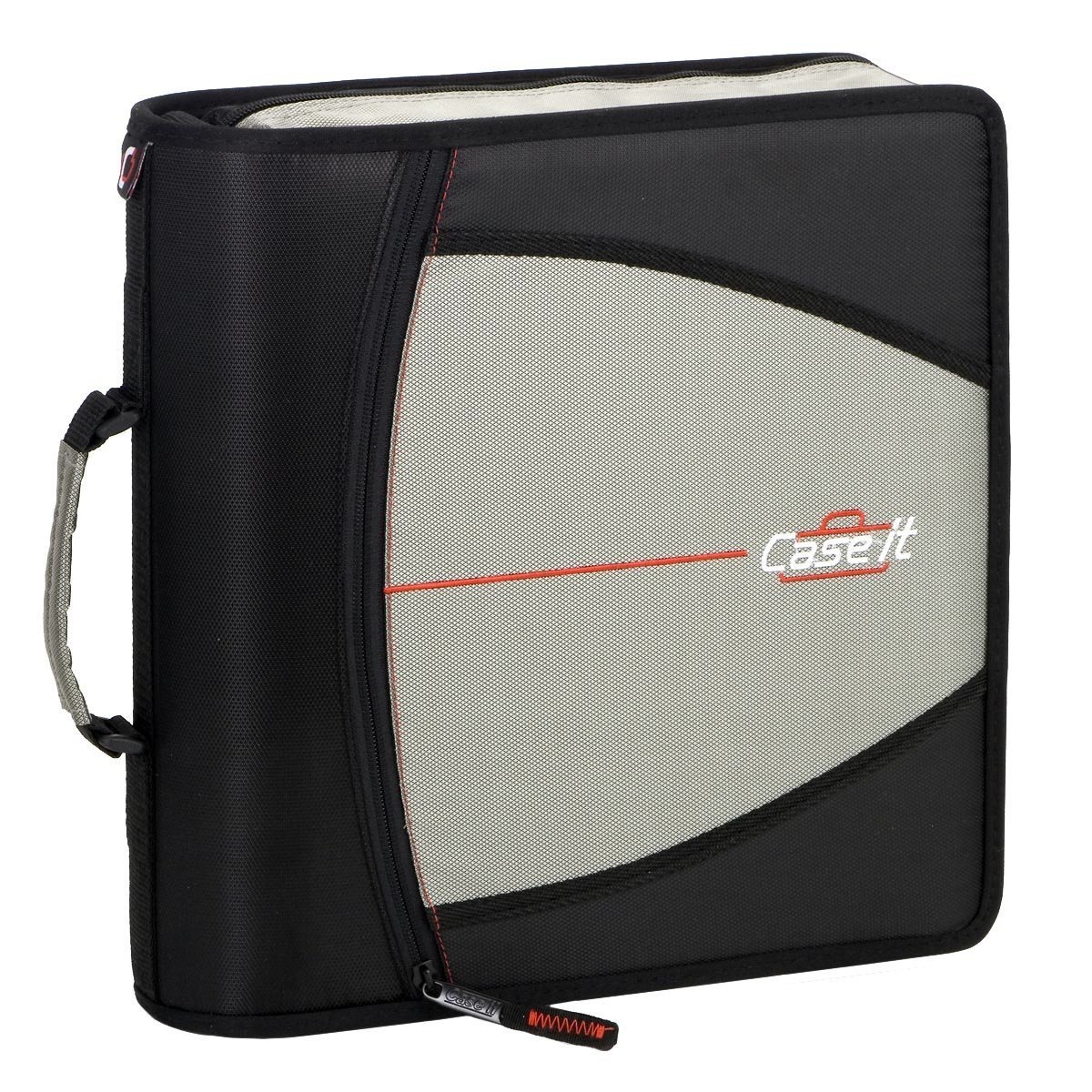 Caseit D145 Large Capacity Zipper Binder, Black/Grey