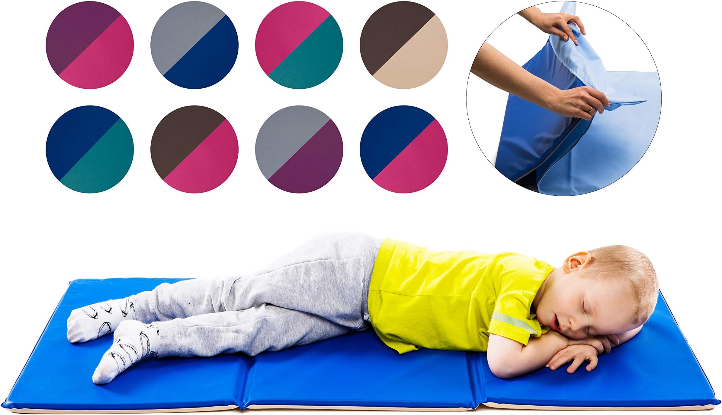 Nursery Sleep MAT Waterproof • Triple Folding Rest Mats • Toddler Sleeping Mattress • Baby Nap Time • No 1 Choice for Childminder and Daycare (Individual, Blue/Pink)