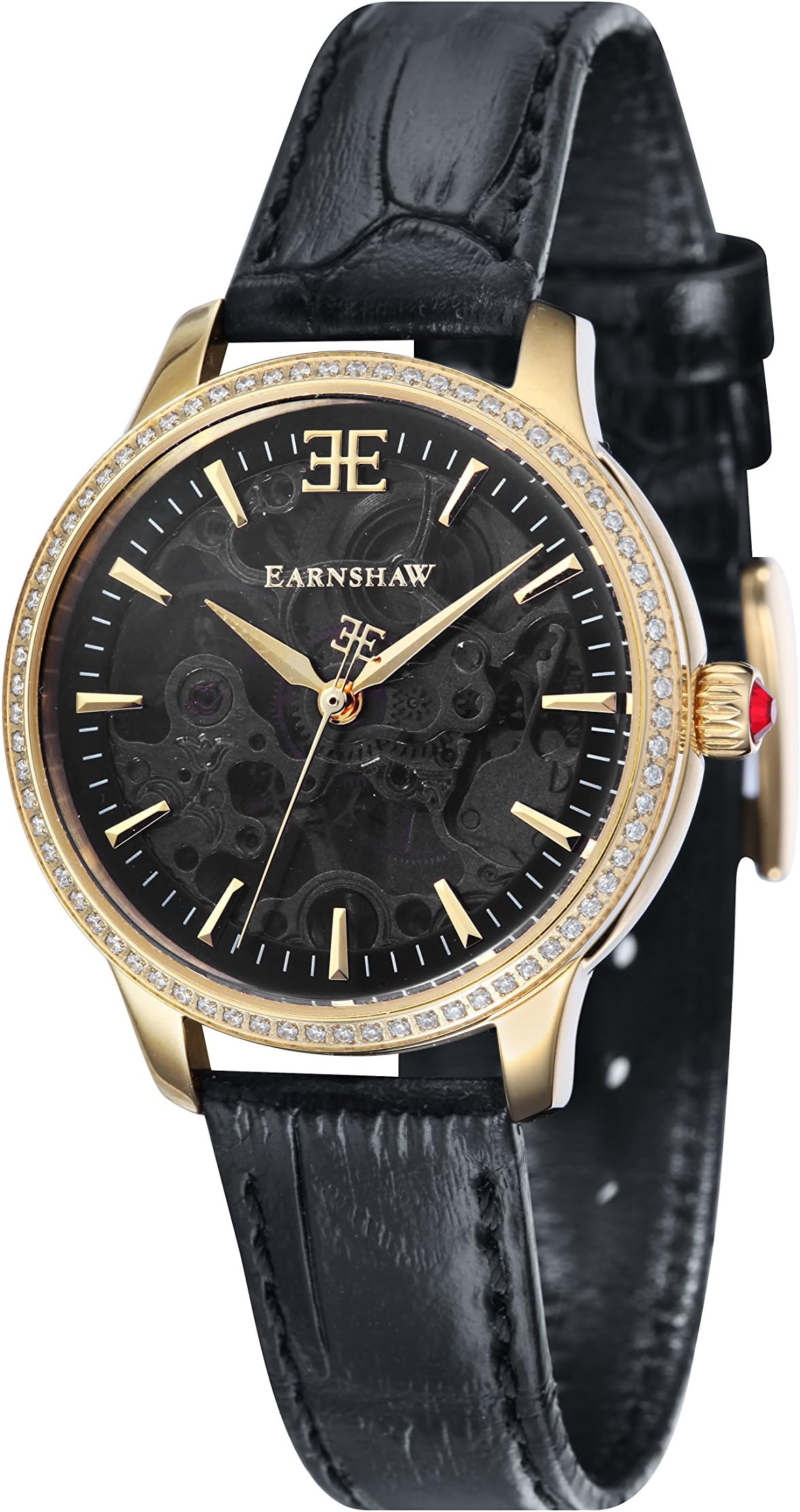 Women's Analog Mechanical Hand Wind Watch with Leather Strap ES-8056-01