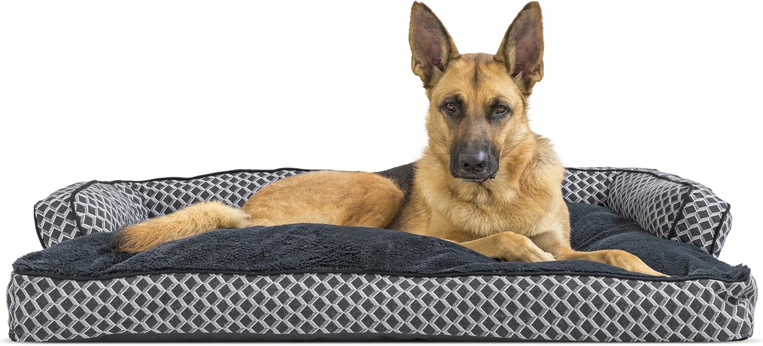 Furhaven Pet Dog Bed - Faux Fur and Velvet Pillow Cushion Traditional Sofa-Style Living Room Couch Pet Bed with Removable Cover for Dogs and Cats, Smoke Gray, Medium : Pet Supplies