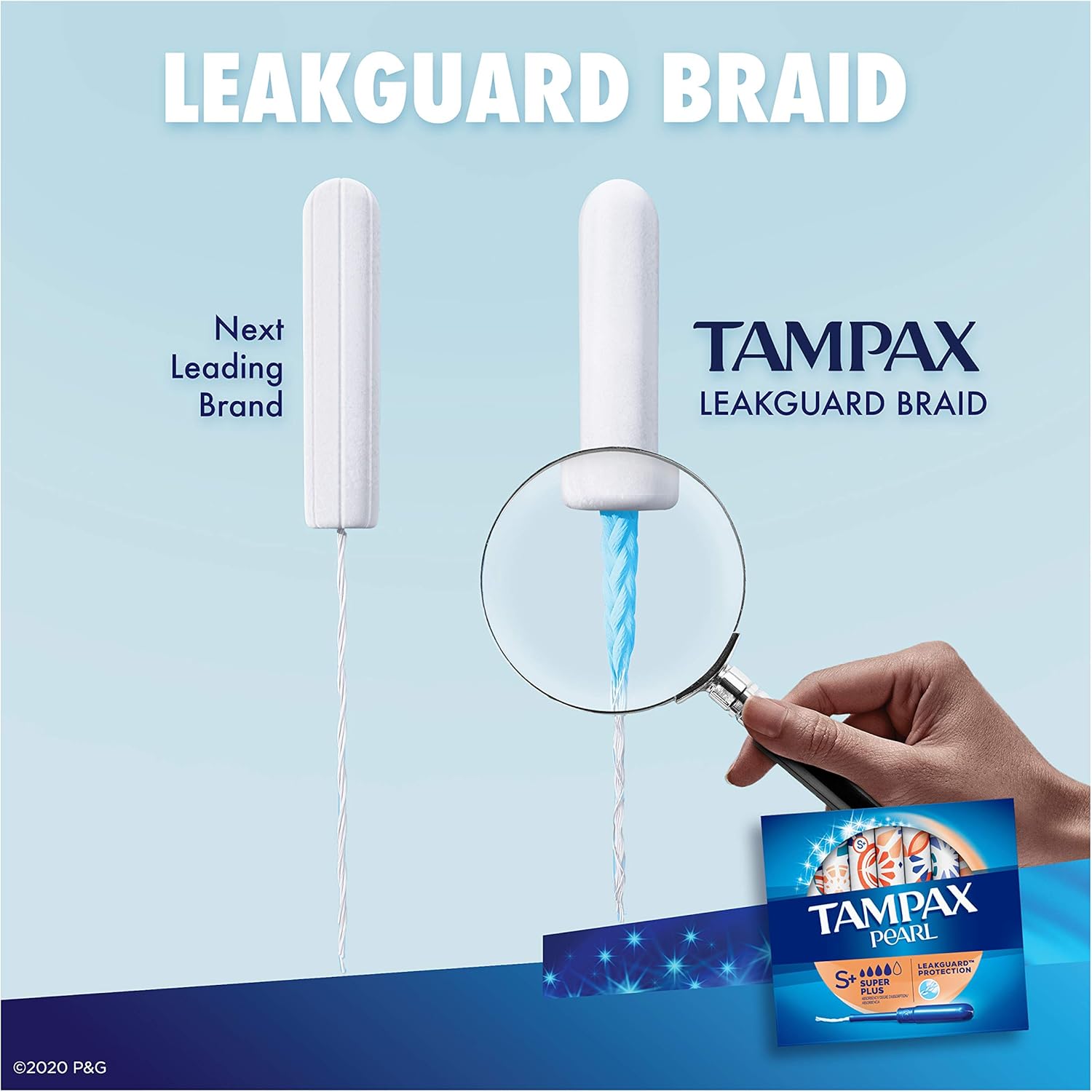 Tampax Pearl Tampons Super Plus Absorbency with LeakGuard Braid, Unscented, 50 Count: Health & Personal Care