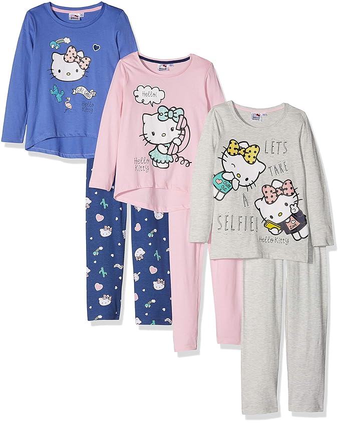 FABTASTICS Hello Kitty Mädchen Zweiteiliger Schlafanzug 3er Pack