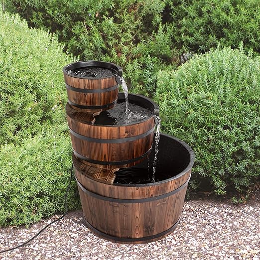 Fuente De Agua De Madera Rustica Para Jardin Al Aire Libre Con Bomba Amazon Es Jardin