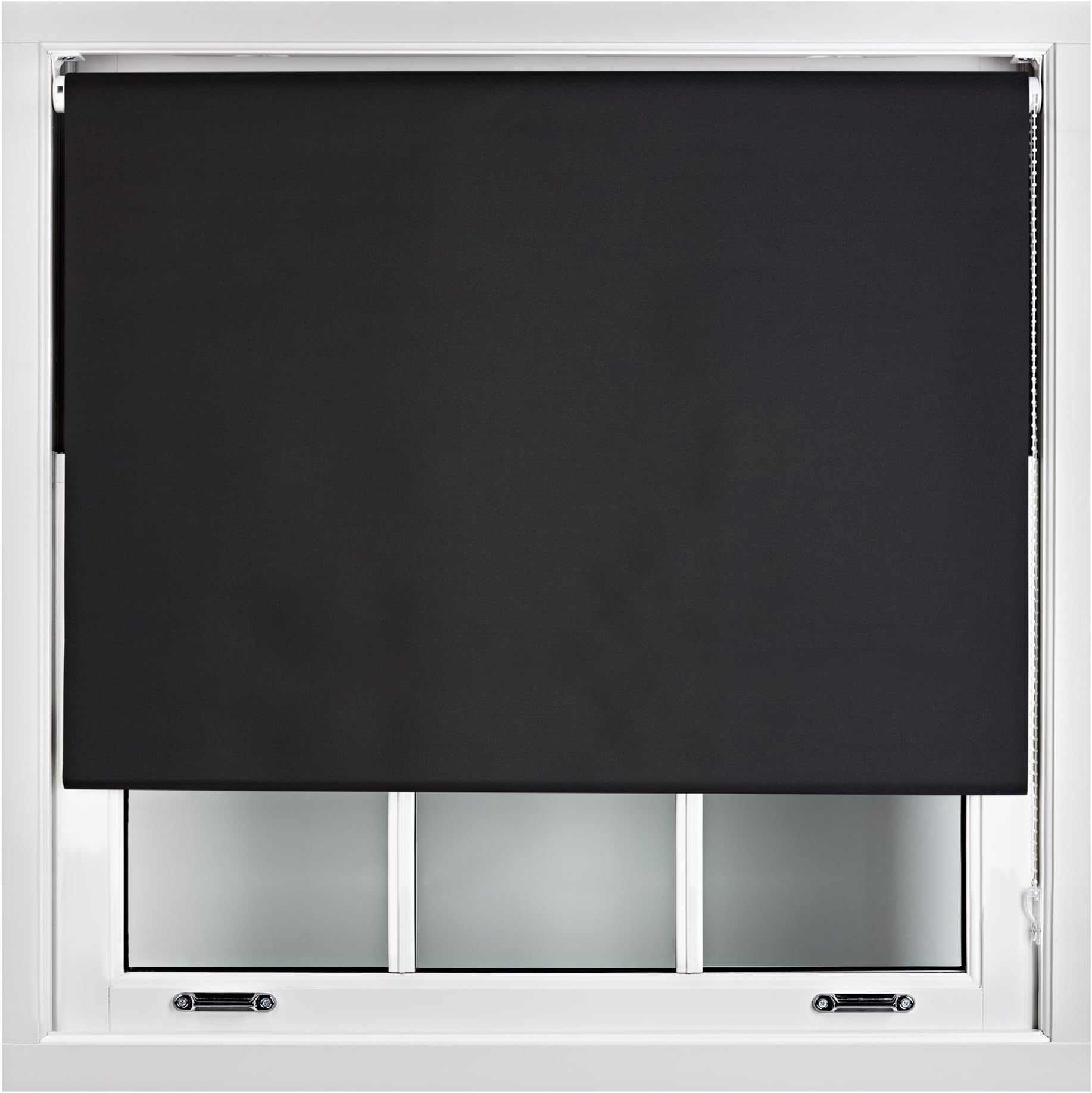 FURNISHED Roller Blinds Thermal Blackout Roller Blind - Trimmable Insulated UV Protection Child Safe Easy Fit Home Office Window Blinds, Black, 90W x 165H cm