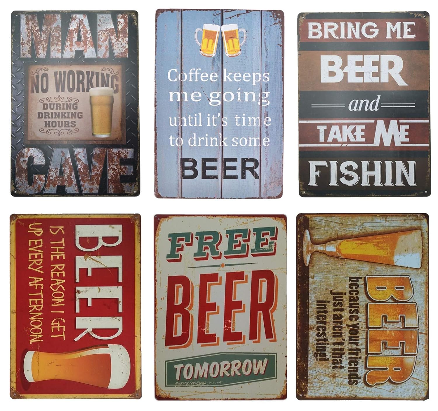 Beer Retro Tin Metal Sign for Home Decoration 6pcs 30cm*20cm (7.87 X 11