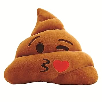Chocozone Soft Smiley Kissing Emoji Dark Brown 34cm Cushion Pillow Stuffed Plush Toy Doll (Flying Kiss)
