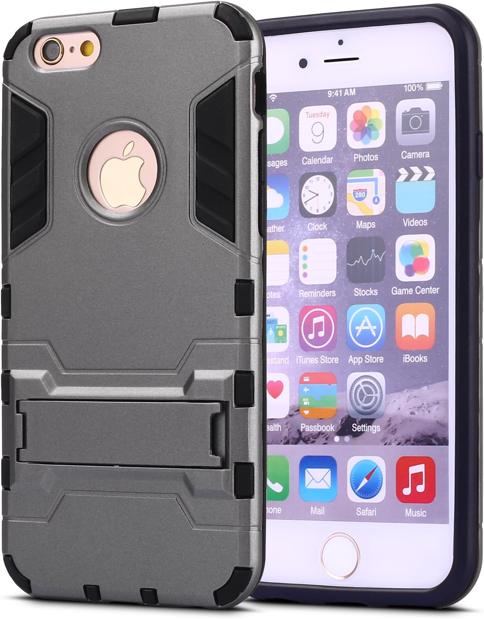 iPhone 6S Case,iPhone 6 case,Ebakx [Ironman Kickstand] Heavy Duty Hybrid Dual Layer Armor Defender Full Body Protective Case Cover for Apple iPhone 6s/iPhone 6 case, (Gray)